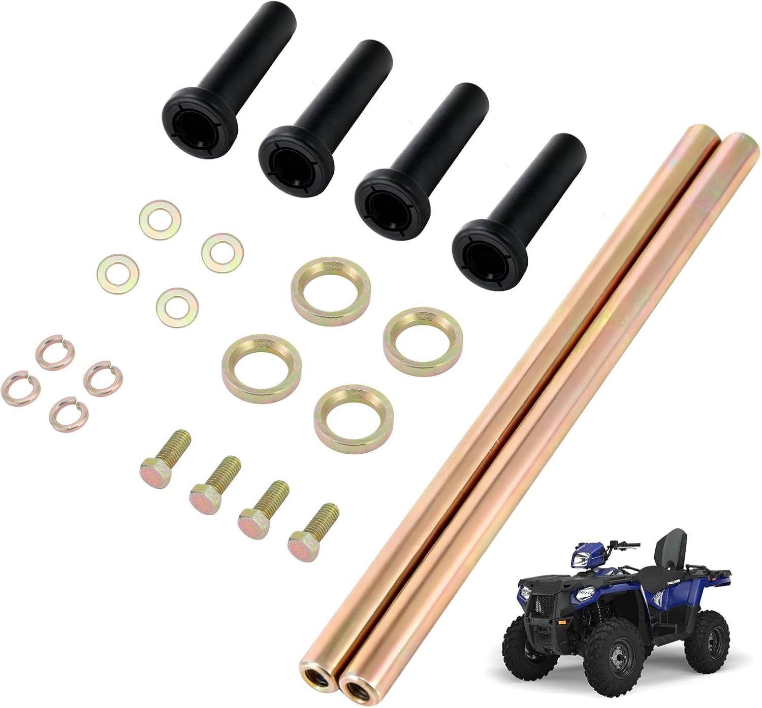 Front Lower A-Arm Bushing Shaft Kit Replaces 7501093 - Compatible with Polaris Sportsman 500 700 800 570 400, Trail Blazer & Scrambler, Suspension Rebuild Set with Hardware (Repl. 5020681)