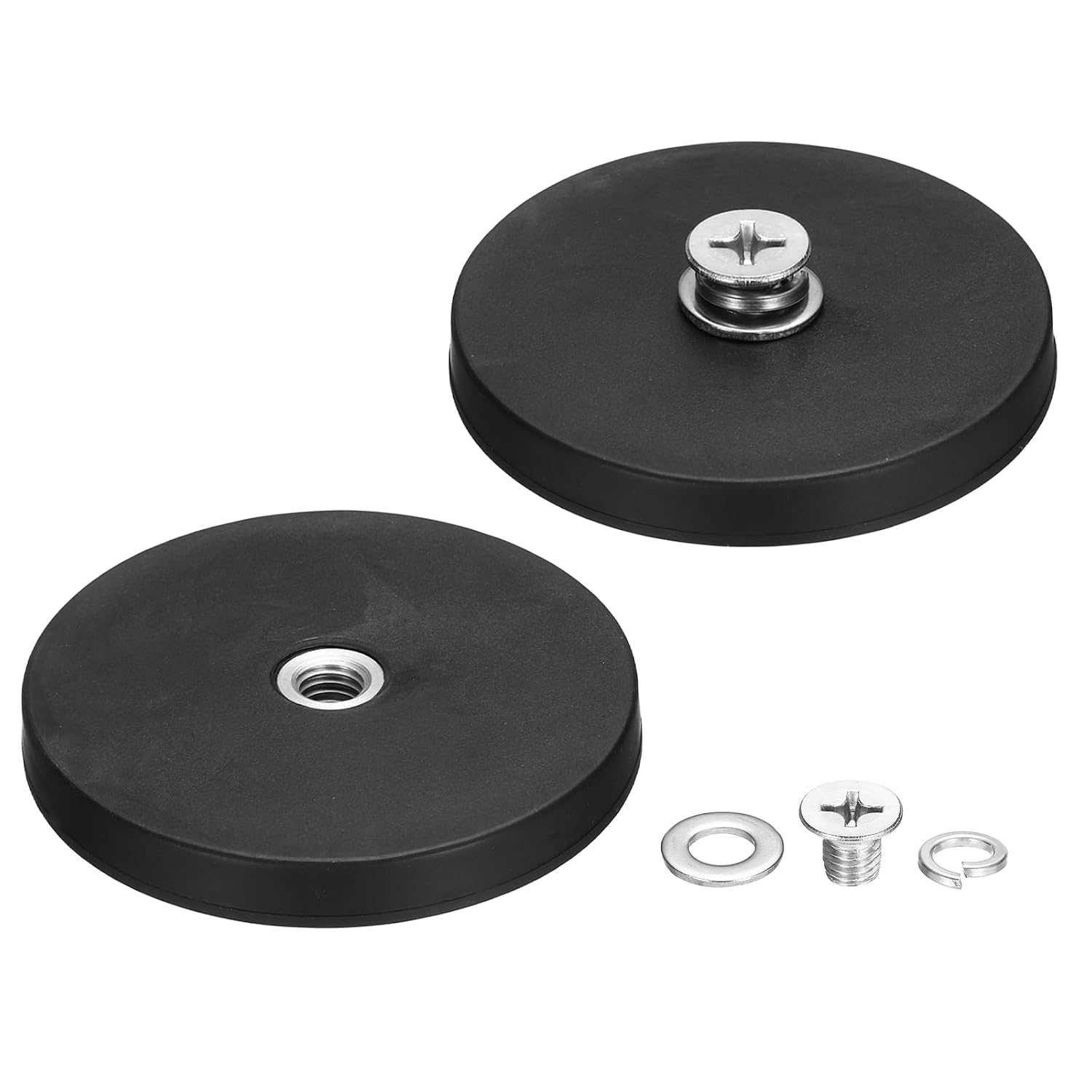 MECCANIXITY 2 Pcs 2.6" Dia Rubber Coated Magnets, 44LBS Anti-Scratch Flag Magnet Base with M8 Female Threaded Studs and Nut Magnets Holder for Camera Light Bar Mirror Tool