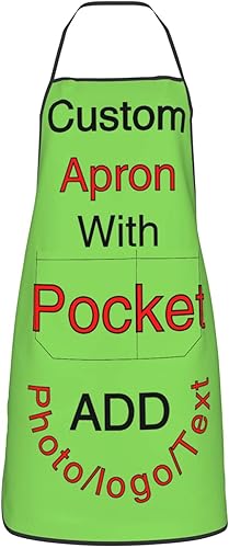 Delantal personalizado con bolsillos para añadir tu imagen, texto, logotipo, foto y nombre