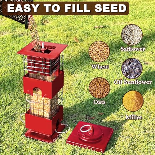 Squirrel Proof Bird Feeder, Metal Bird Feeders for Outdoors Hanging, 3lb Gravity Protection Squirrel Proof Wild Birds Seed Feeders for Outside, Cardinal, Blue Jay (Red) by suwui - Image 5