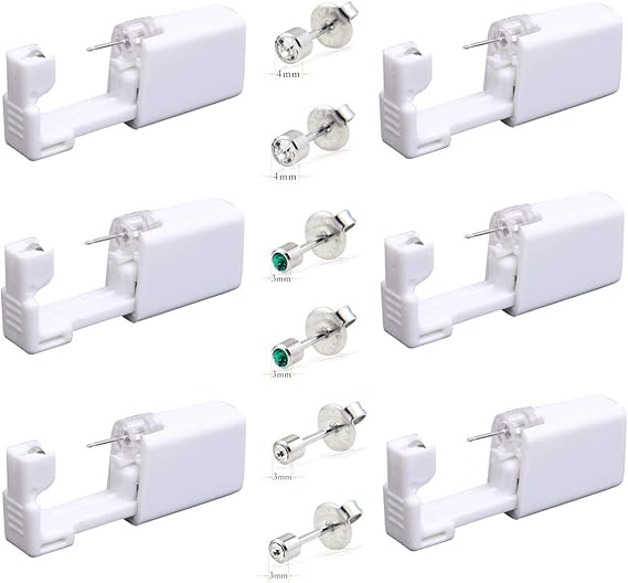 Kit Piercing Orecchio Monouso - 4 Pistole Sterili Con Orecchini In Silicone - Sicuro E Ipoallergenico - Foto 6