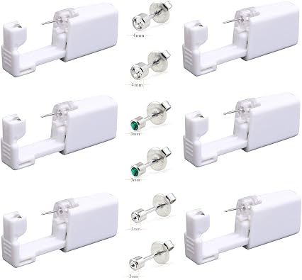 6Pcs Disposable Ear Piercing Gun with Ear Studs No Pain Safety Ear Piercing Gun Kit Tool for Girls Boys Women Men