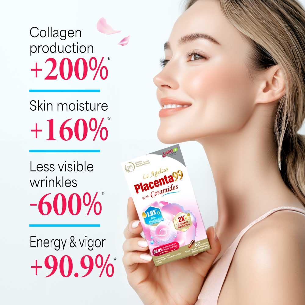 LABO Nutrition Le Ageless Placenta 99 Ceramides & Collagen - 60 Capsules — Amazon image 3