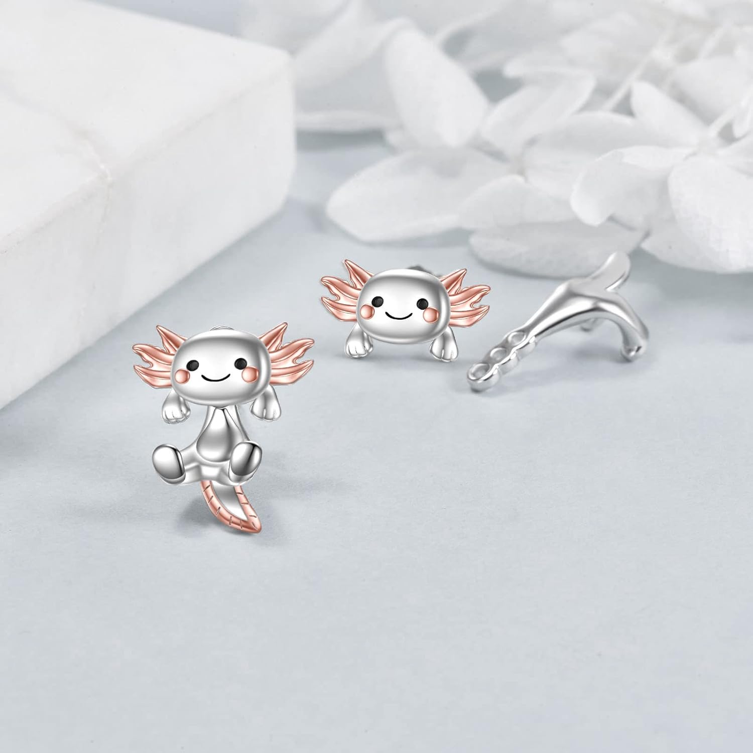 VONALA 925 Sterling Silver Black Cat Dog Hippo Snake Frog French Bulldog Bunny Cow Monkey Penguin Panda Pig Koala Fox Axolotl Stud Earrings for Women Hypoallergenic Gifts Birthday