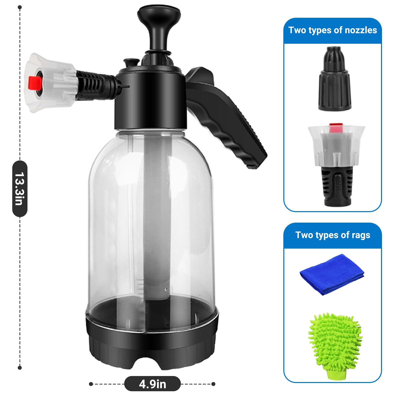 VOXON Spruzzatore a Pressione 2L con Popa, Ugello Regolabile in Ottone