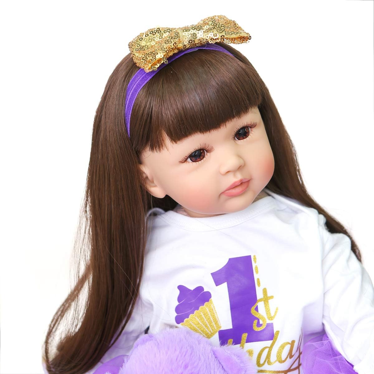 iCradle Cute 24 inch 60 cm Reborn Baby Doll Long Hair Girl Soft Vinyl Baby Doll Real Life Baby Toddler Doll Toy for Ages 3+