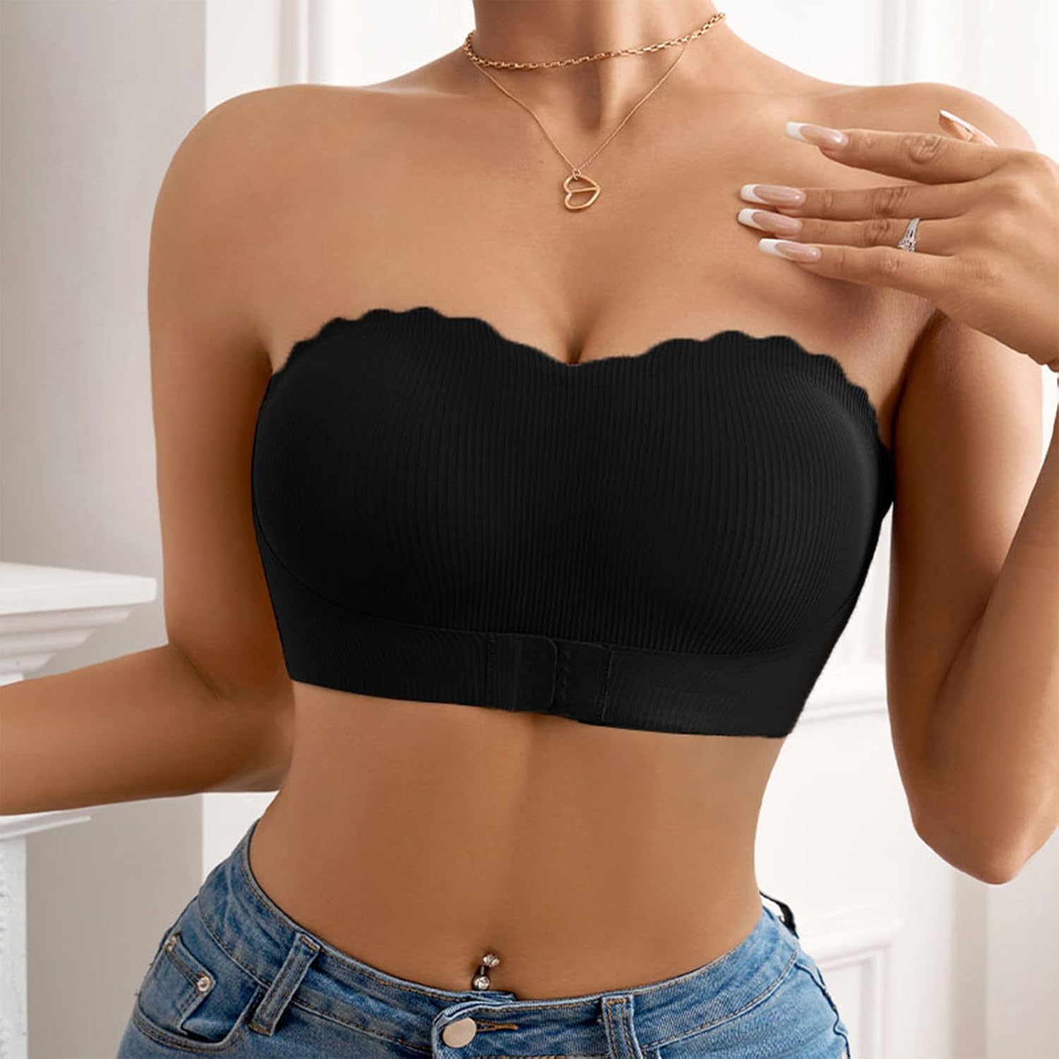 Women's Strapless Bra Front Closure Wireless Bralette Petite Bandeau Bra - Image 2