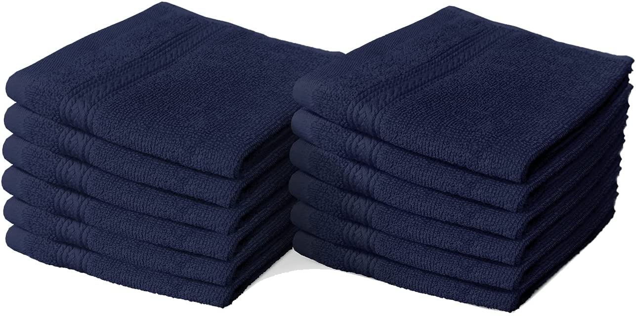Textile Do 12 X Face Cloth Set 100% Egyptian Combed Cotton Flannel Face Towels 500-GSM Quick Dry And Highly Absorbent Washcloth for Hotel Spa Gym Makeup Remover 30 x 30 cm (Navy Blue, 12)