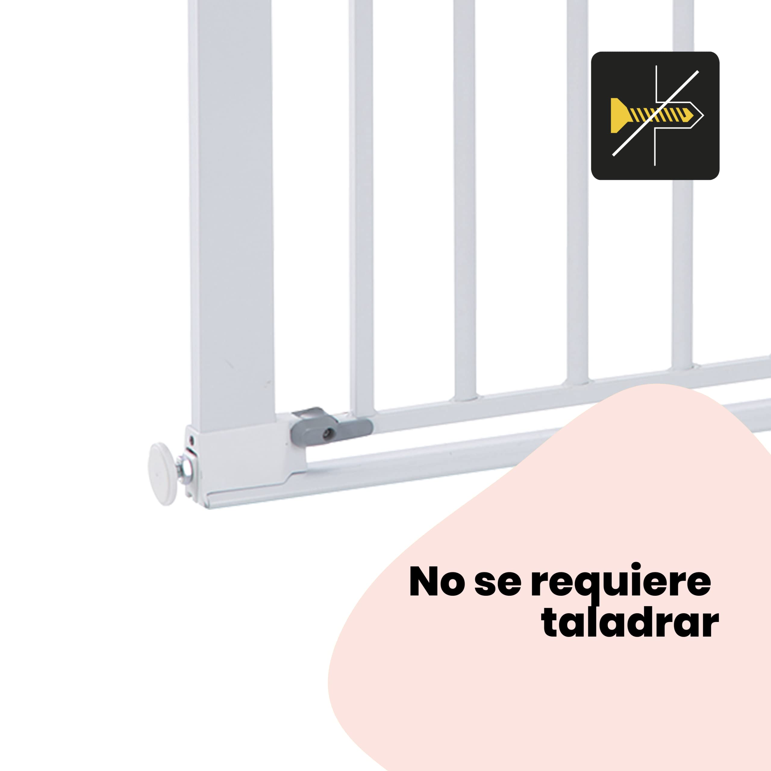Safety 1st Flat Step, Barrera Seguridad Niños Escalera Presión, 73–80cm (máx. 101cm), Valla Seguridad Infantil Ultraplana, Apertura con 1 sola Mano, Sin Tornillos (Sin Taladros), Blanca