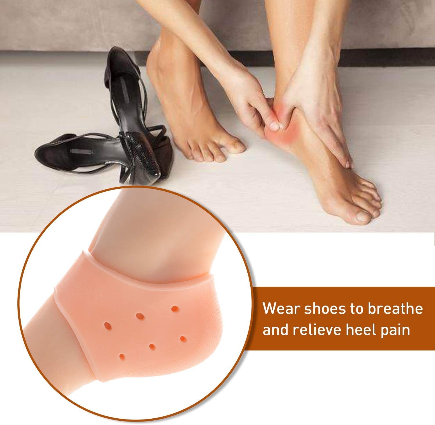 BROCCOLIN Silicone Moisturizing Socks Anti Dry Hard Cracked Heel Repair Half Heel Silicone Socks and Half Toe Sleeve Forefoot Heel Front Socks,Gel Socks (Beige Free Size Pack Of 1)