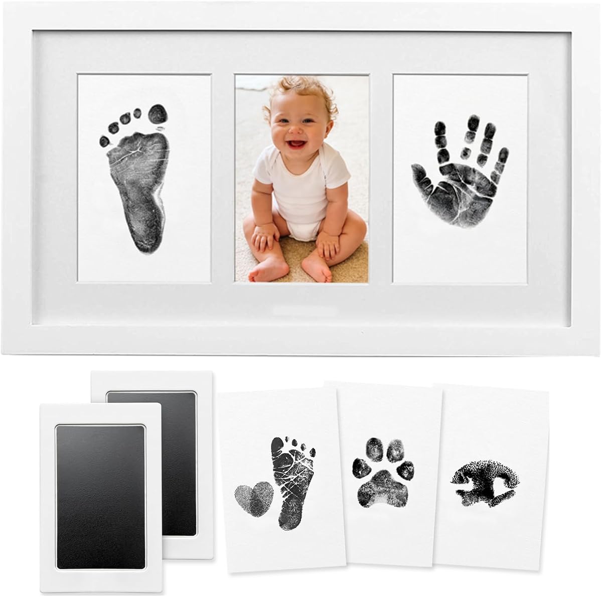 Baby Handprint and Footprint Kit, 10-Year Clean Touch Ink Pad, Skin-Safe Non-Toxic Mess-Free, Newborn 0-6 Months Memory Keepsake Frame,Nursery Decor & Baby Gift