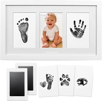 Baby Handprint and Footprint Kit, 10-Year Clean Touch Ink Pad, Skin-Safe Non-Toxic Mess-Free, Newborn 0-6 Months Memory Keepsake Frame,Nursery Decor & Baby Gift