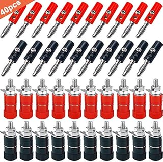 QitinDasen 40Pcs Premium 4mm Banana Plug Socket Connector Kit: 20Pcs Nickel Plating Banana Plug + 20Pcs Binding Post Terminal, for Speaker, Audio/Video Receiver, Amplifiers Systems (Red & Black)