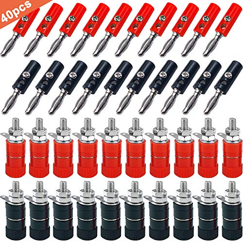 QitinDasen 40Pcs Premium 4mm Banana Conector Plug Socket Kit: 20Pcs Chapado Nickel Enchufe + Binding
