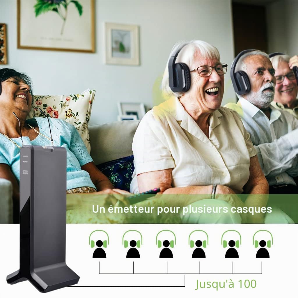 Avantree HT280 Casque sans Fil TV avec Station de Charge Emetteur RF 2.4G, Prise Optique numérique, Casque à Volume élevé Idéal pour Personnes âgées, portée de 30m sans Latence