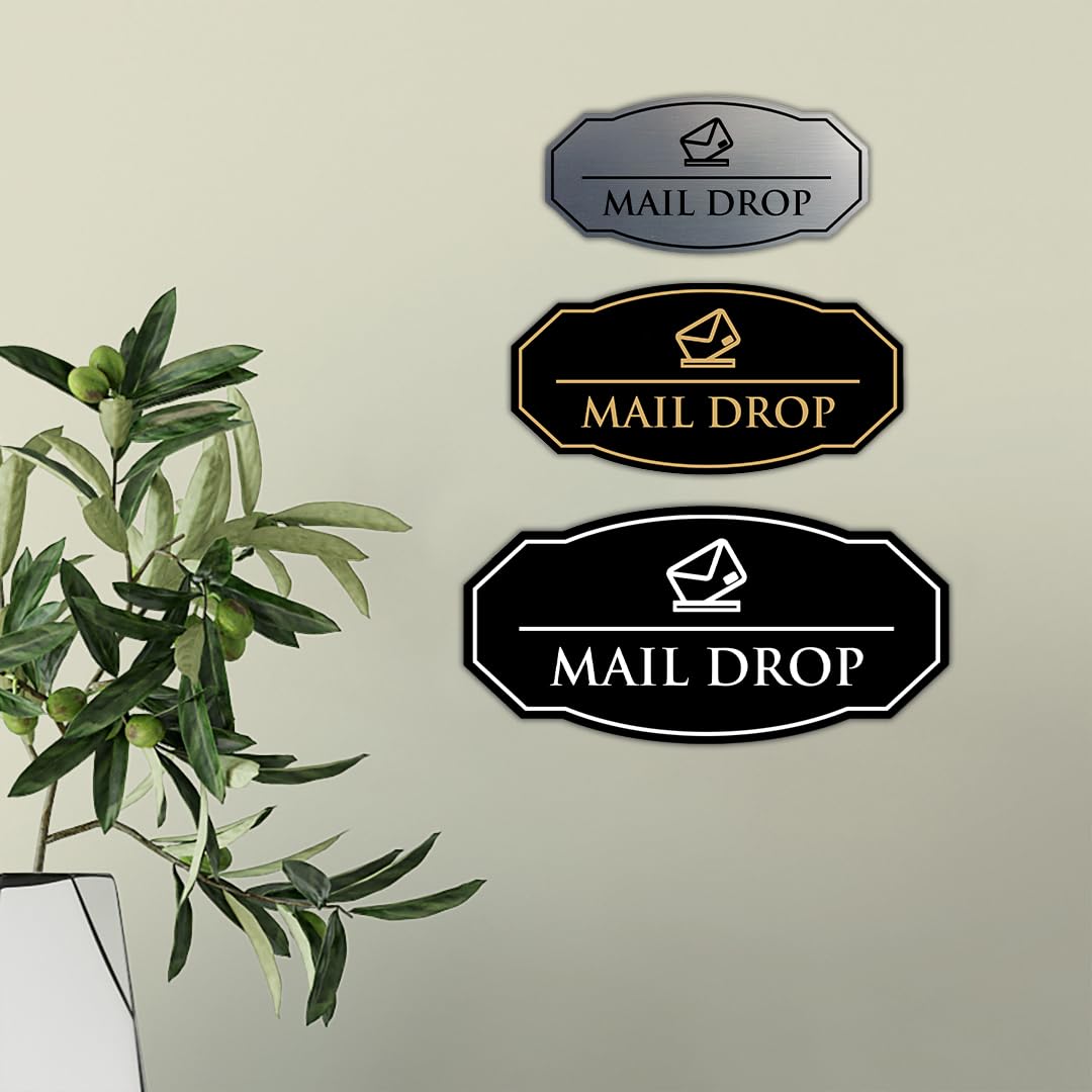 Signs ByLITA Victorian Mail Drop plástico ABS duradero | Grabado con láser | Fácil instalación | Cartel de diseño elegante (negro) - Paquete grande de 2