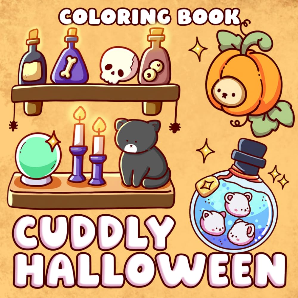 Cuddly Halloween Coloring Book: Easy Cute Animal Coloring Pages Featuring Adorable Friends, Spooky Fun, Cozy Autumn Vibes, and Relaxing Designs