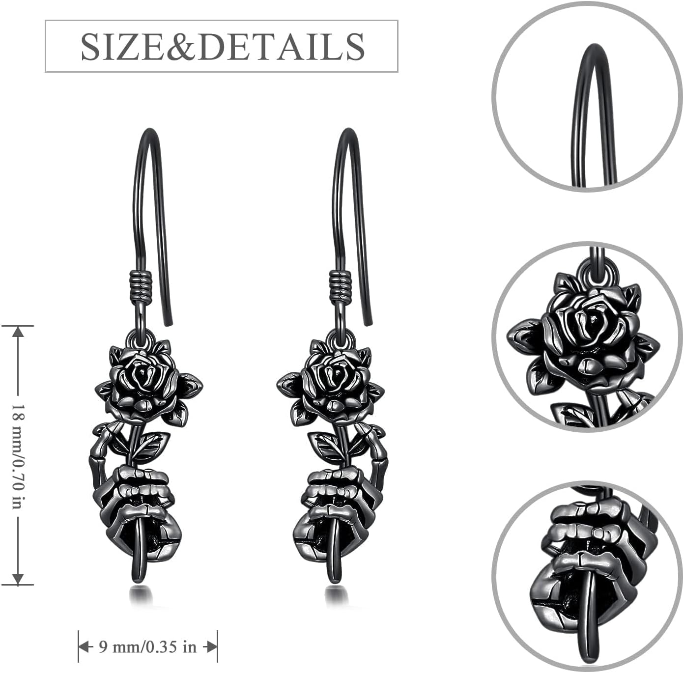 Seiyang Skull Earrings Sterling Silver Skull Rose/Hand/Crown/Cyberpunk/Samurai Drop Earrings Birthday Halloween Jewelry Gifts for Women Men (with Gift Box)