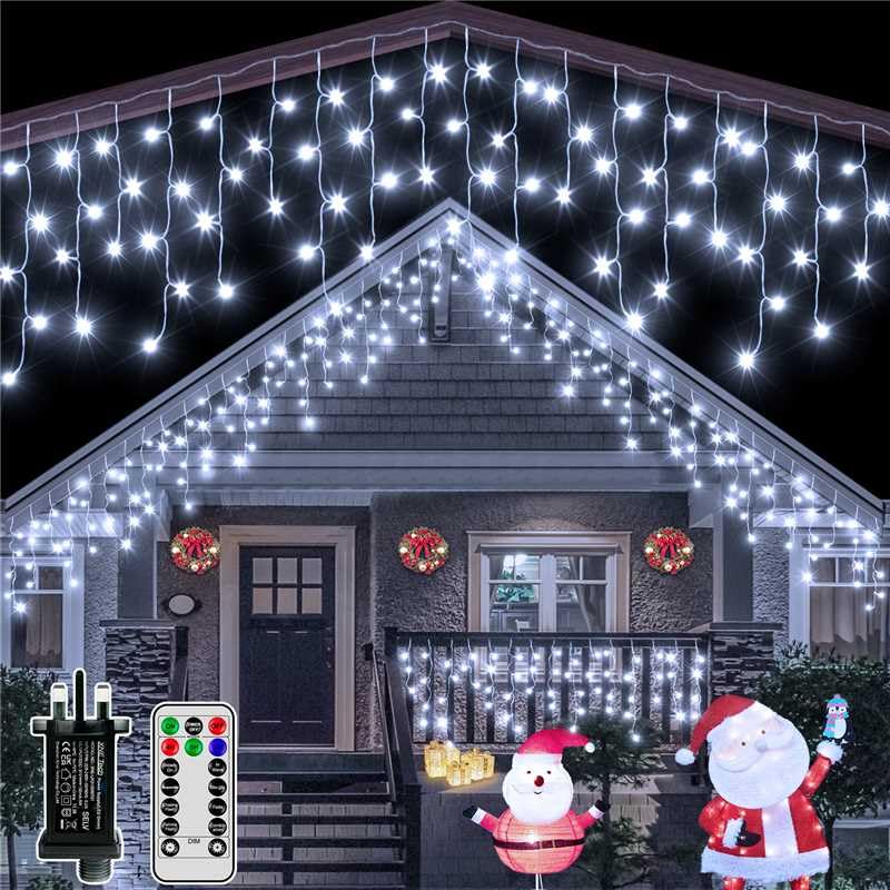 Hopexy Icicle Outdoor Christmas Lights, 216 LEDs 7.3m Waterproof Connectable Outside Fairy Light Mains Powered