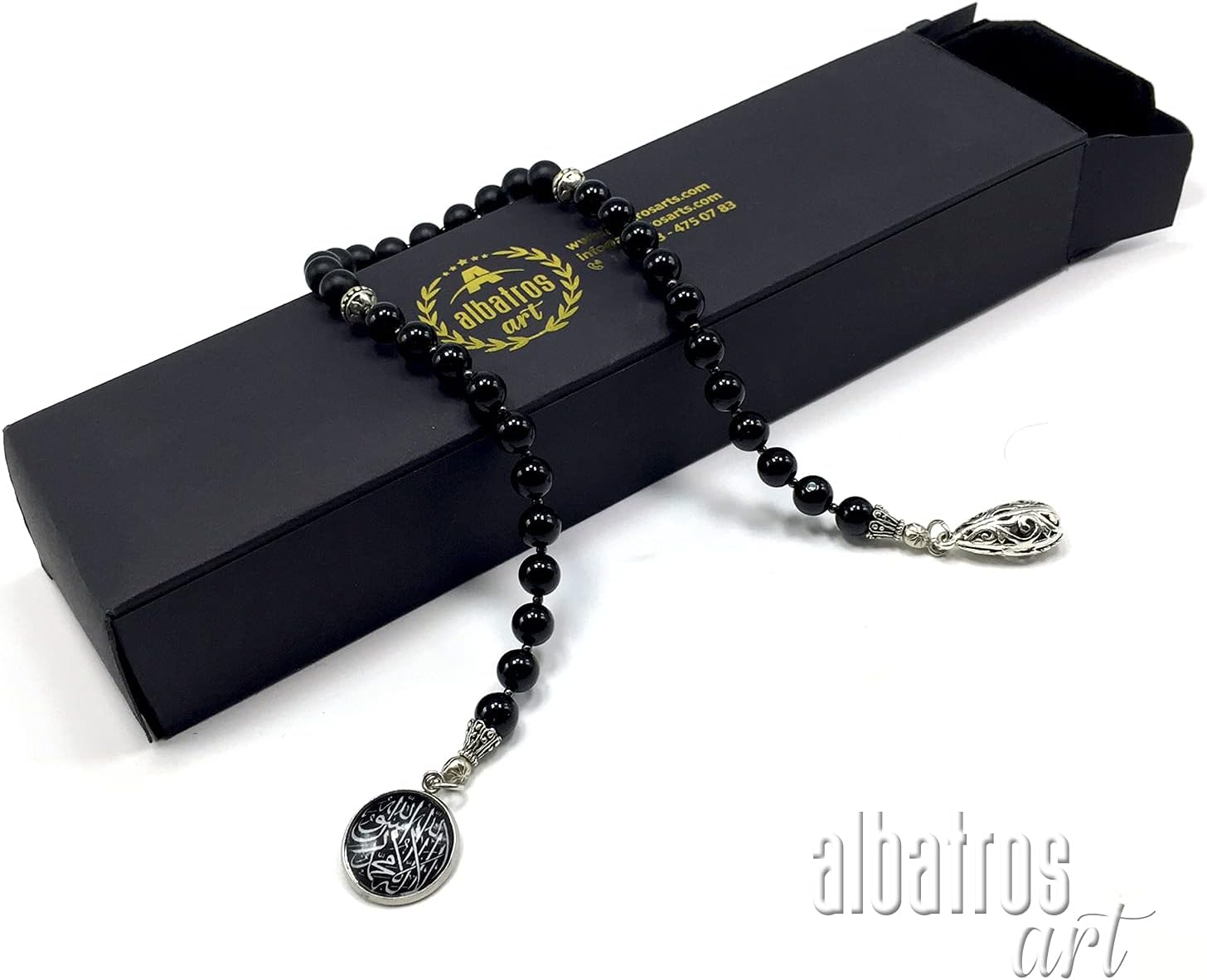 -Swing Beads Collection- Prayer Beads-Tesbih-Tasbih-Tasbeeh-Misbaha-Masbaha-Subha-Sebha-Sibha-Rosary (Model 1-8 mm Diameter -Black Agtate Beads)