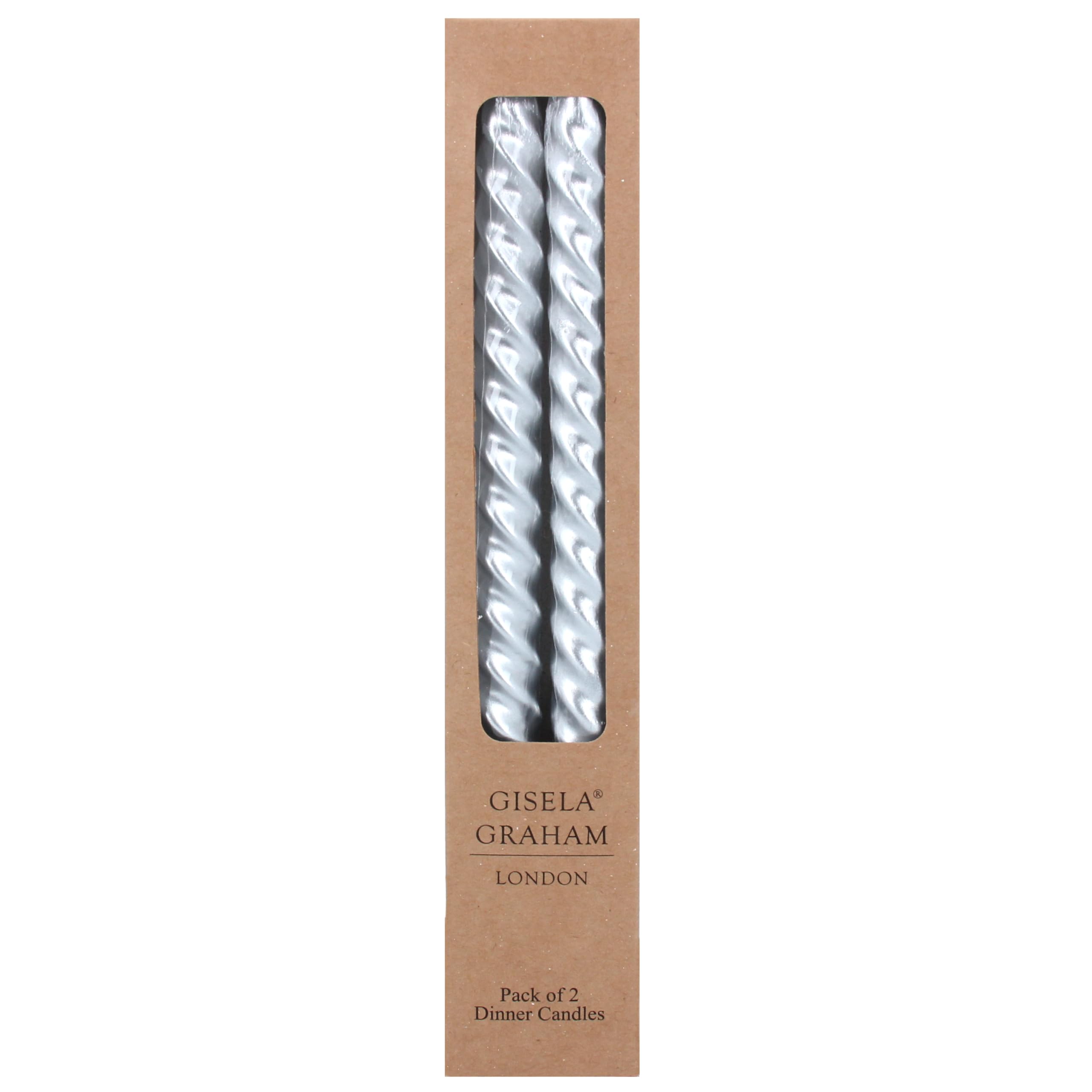 Gisela Graham Silver Metallic Twist Tapered Dinner Candles - Set Of Two