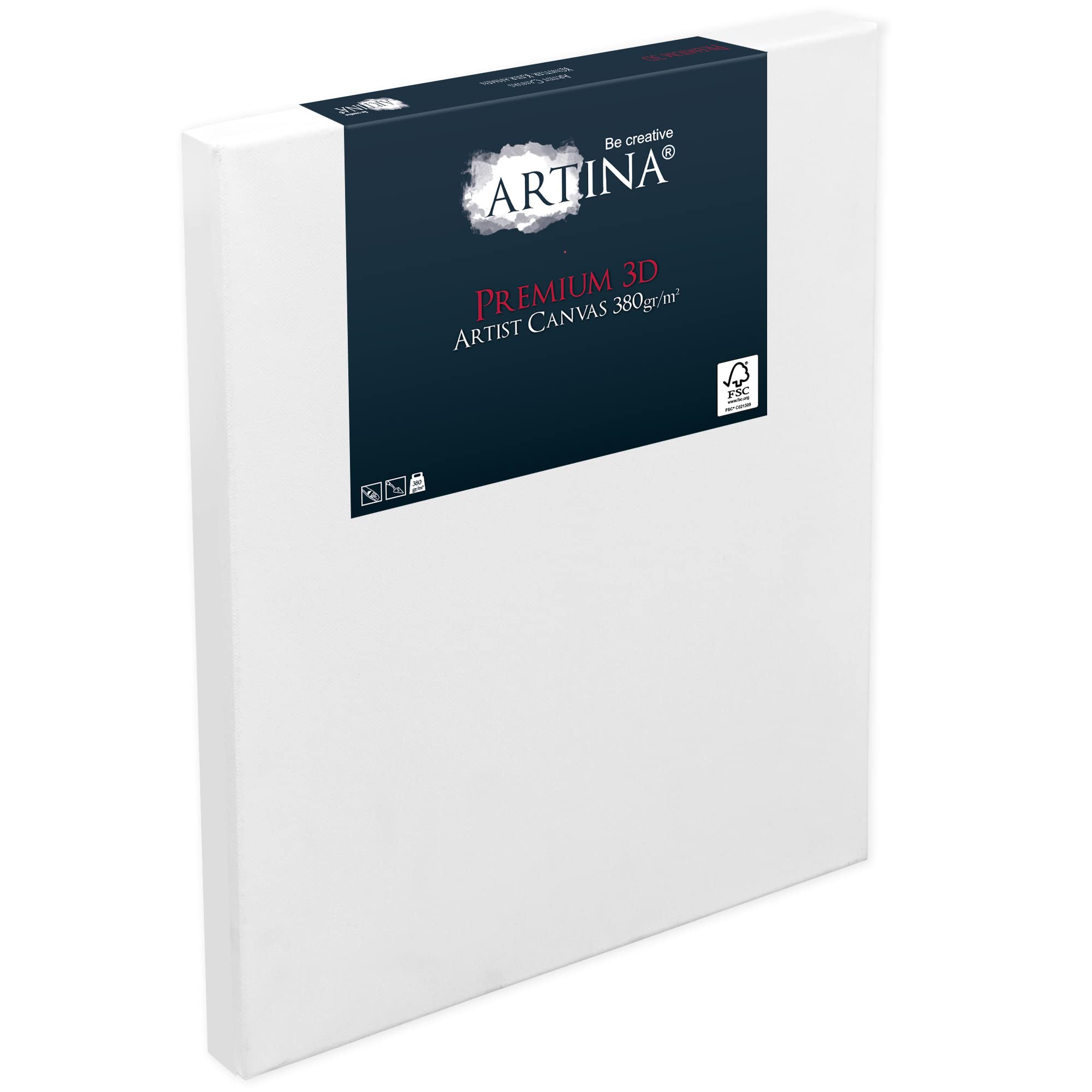 Artina Lienzo Blanco con Bastidor Extra Grueso (37x38 mm) Premium 3D - Diferentes tamaños - 380g/m² (50x150 cm)