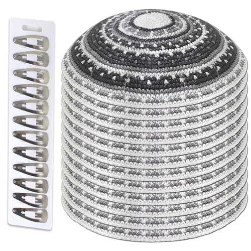 Zion Judaica Jumbo-Pack Knitted Kippahs Srugot 5.9" Circler Diamond Pattern Yamukas Gray Shades Fine Cotton Knit Wedding Kipas Grey DMC Weaved Yamkas Bnai Mitzva Yarmulkes Bnot Mitzva Skullcaps 108