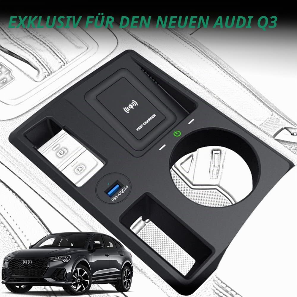 Kabelloses Ladegerät Auto für Audi Q3 2019-2022/Q3 Sportback 2020-2022, 15W Qi Wireless Schnellladendes Handy-Ladegerät für Audi Q3 Center Console-Zubehörfeld, Geschenk für Audi-Besitzer