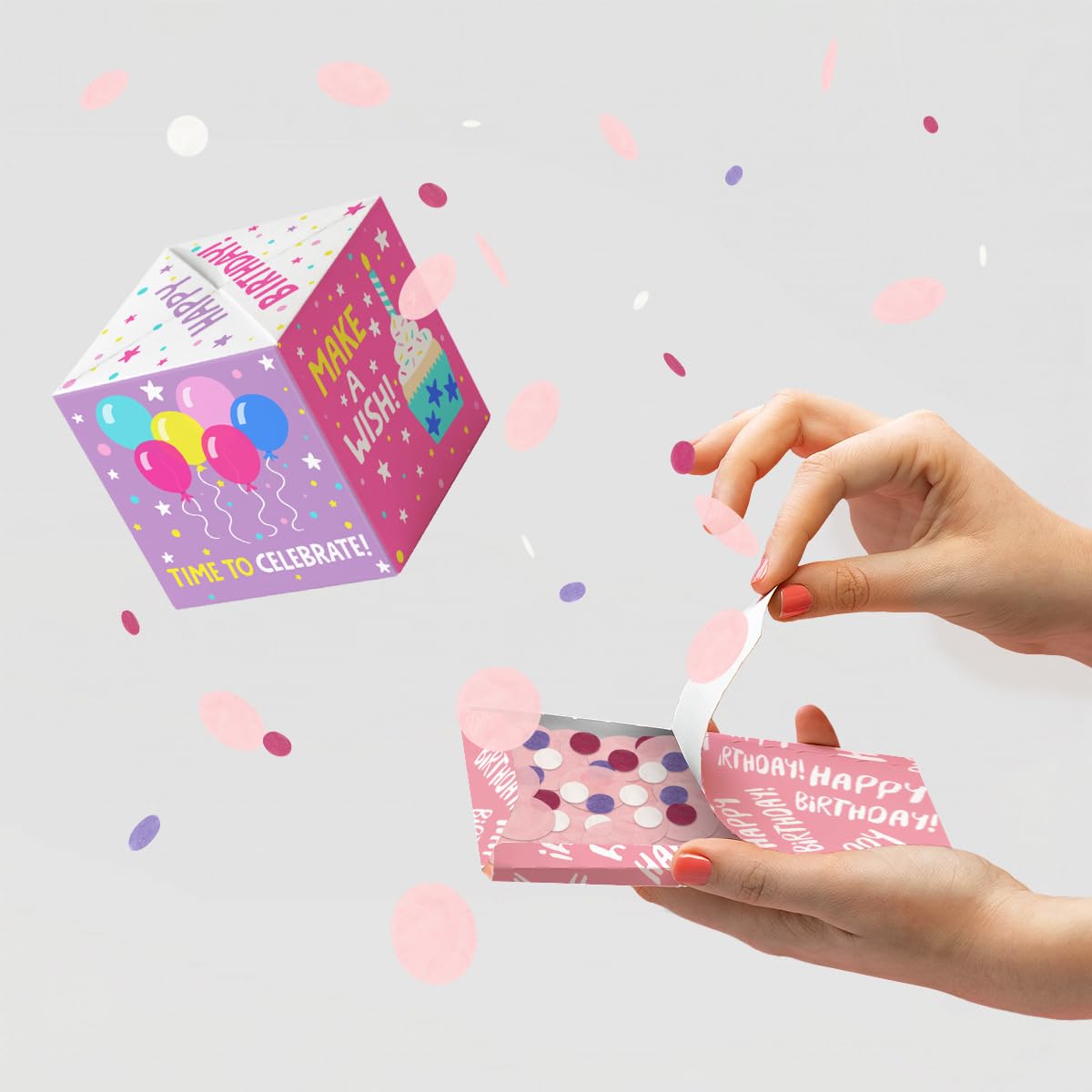 Boomf Card® Original Pop Up Birthday/Anniversary Card, Exploding Confetti Birthday Cube, Funny 3D Birthday Card Surprise 3D Box Card for Family, Kids Party Surprise (Birthday - Pink)