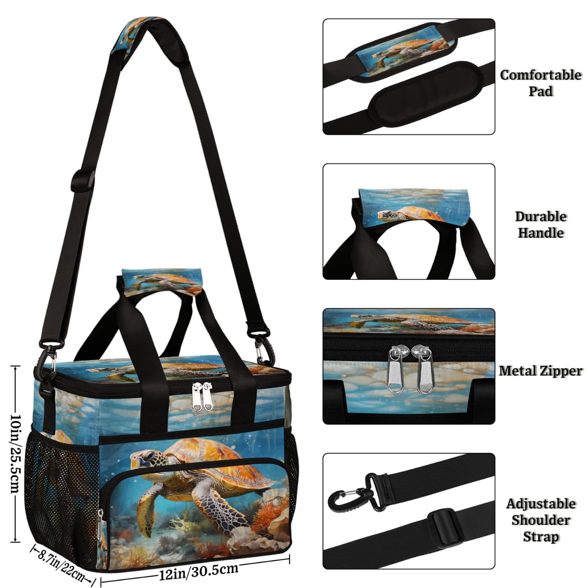 Marine Life Insulated Picnic Backpack Lunch Box for Women Men Picnic Basket Tote Lunch Bag Picnic Bag Portable Lunch Bags for Picnic, Beach, Work, Trip,Office, Camp Turtle