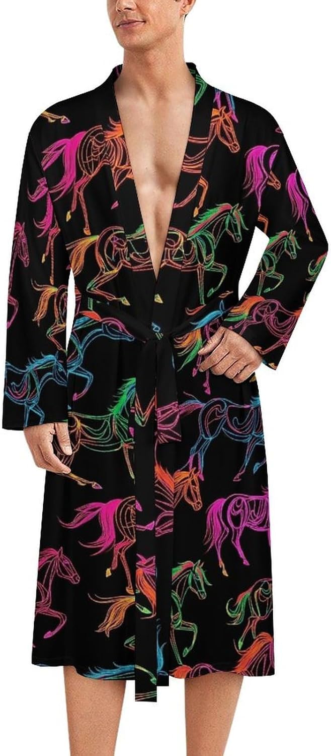 Rainbow Un-icorns Men's Robe Soft Bathrobe V Neck Loungewear Sleepwear Nightgown Dressing Gown