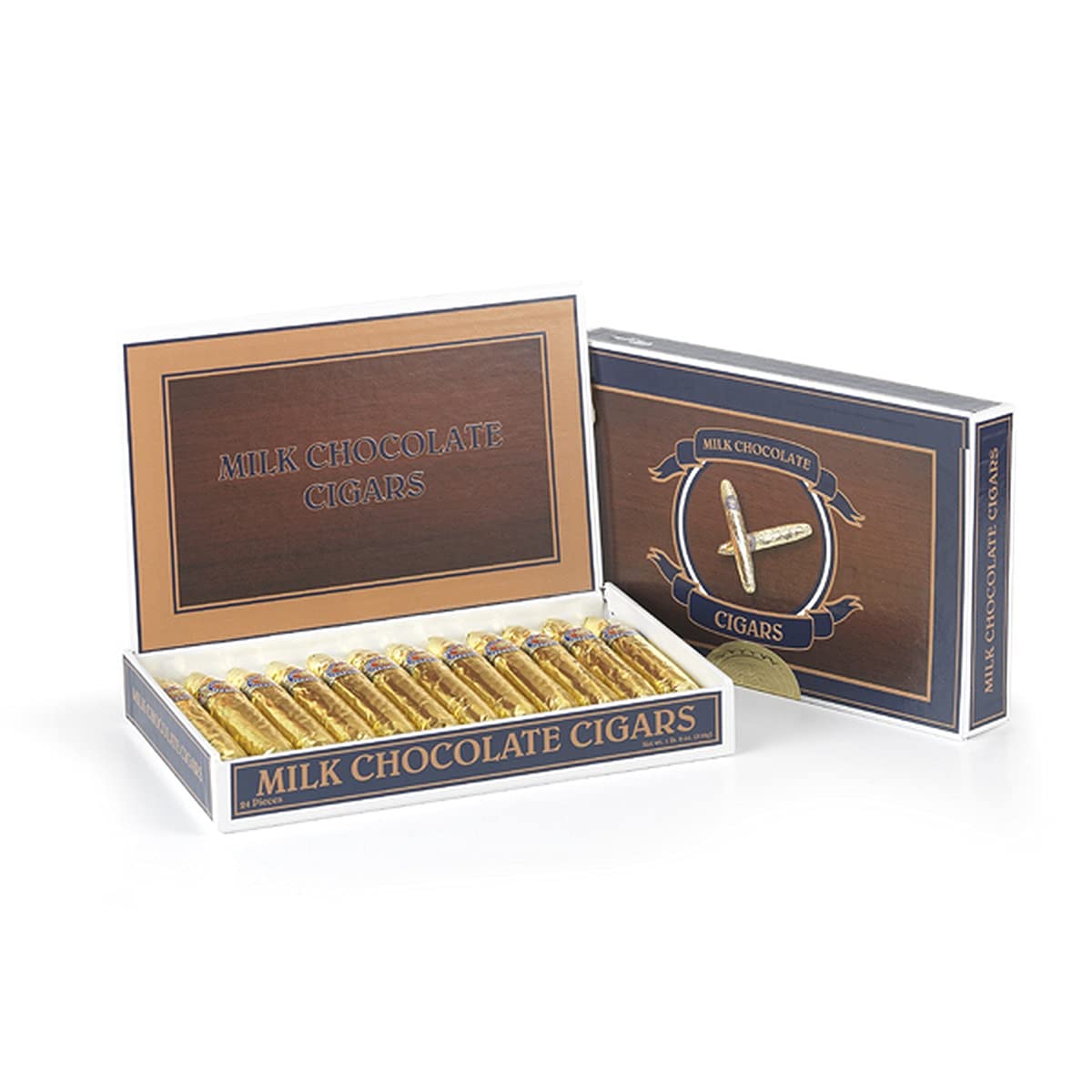 Gold Chocolate Cigars in a Fancy Cigar Box of 24 - Solid Premium Milk Chocolate Cigars