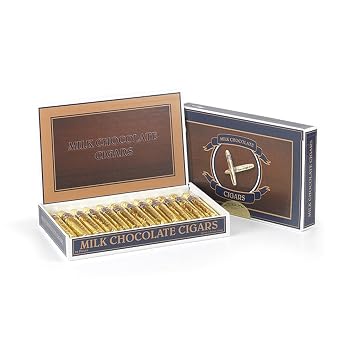 Gold Chocolate Cigars in a Fancy Cigar Box of 24 - Solid Premium Milk Chocolate Cigars