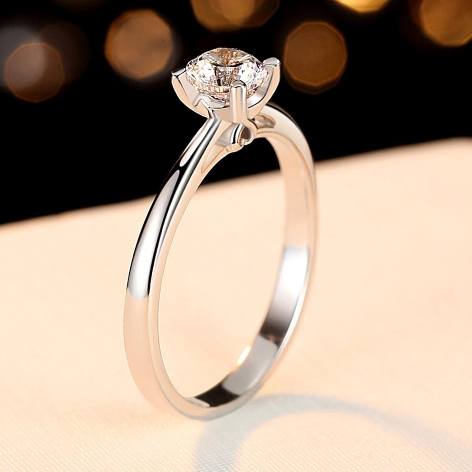 Cute Rings, Engagement Ring for Women Cubic Zirconia Sterling Silver Heart 4 Claw Design Engagement Ring for Women