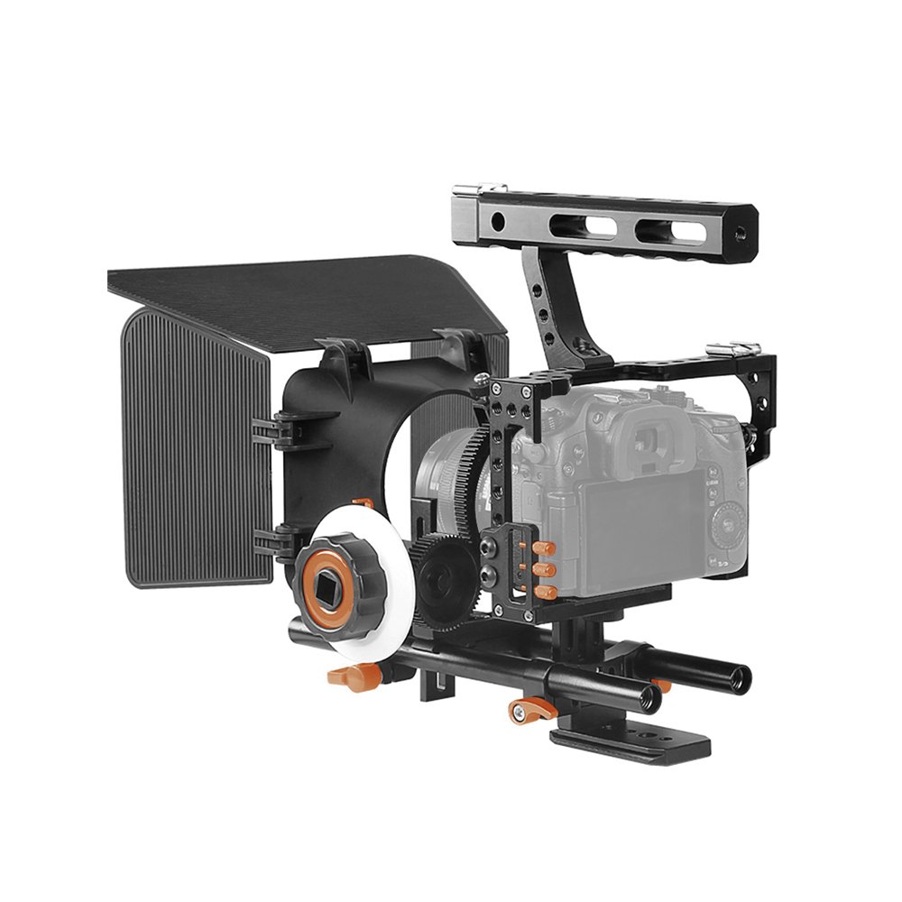 Andoer C500 Camera Rig Aluminiumlegierung Kit mit Kamera Cage, Matte Box+ folgt, Follow Focus+ Handgriff + 15mm Rod, Kamerarecorder Videokäfig Rig Installationssatz Film für Panasonic GH4