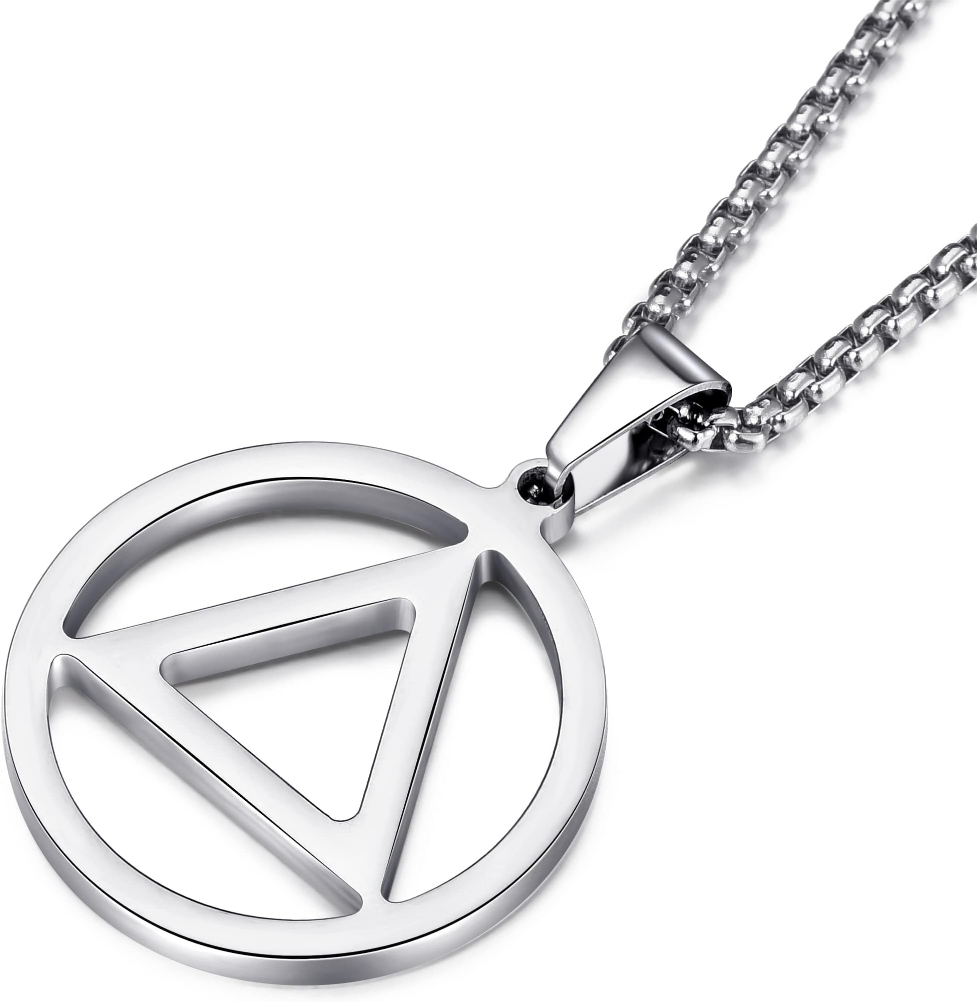 Sobriety Necklace for Men Stainless Steel AA Recovery Triangle Necklace Sobriety Gifts for Men