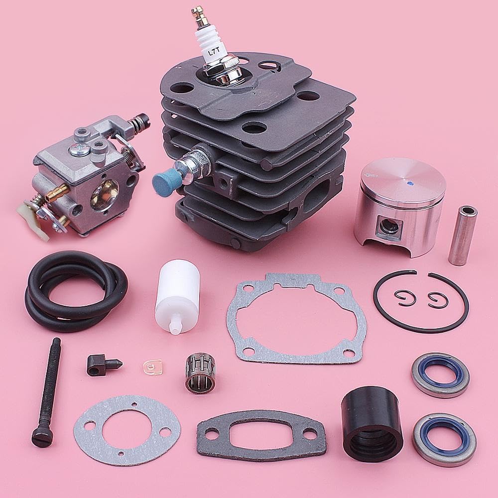 Carburador de pistón de Cilindro, for Husqvarna 55 51, válvula de descompresión, Tubo de Entrada, Sello de Aceite, Kit de línea de Combustible 503609171 505275719 Pistón de Cilindro de jardín