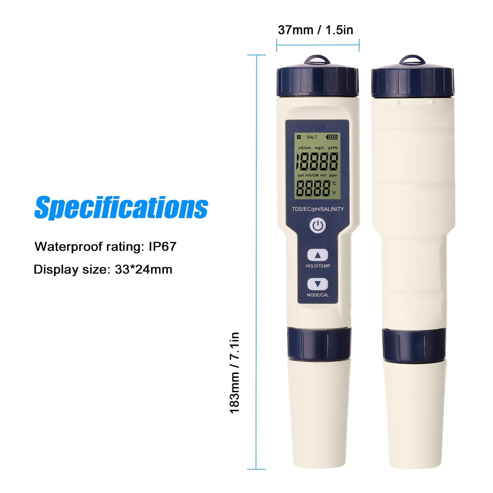Tester miernika PH, Cyfrowy detektor jakości wody 5 w 1 PH/EC/TDS/zasolenie/miernik testujący temperaturę wielofunkcyjny monitor testujący jakość wody,Woda pitna, Hydroponika, SPA, Browarnictwo