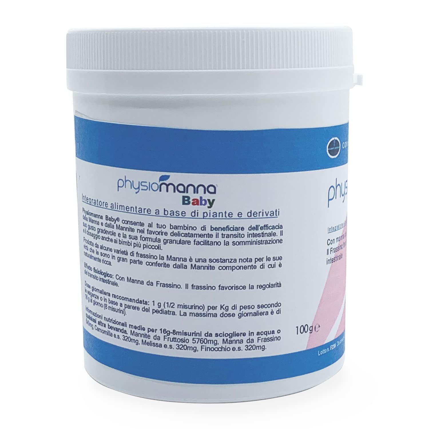 PHYSIOMANNA BABY con pura Manna da Frassino, camomilla, melissa e finocchio, per il benessere gastrointestinale per bambini da 0 a 3 anni – barattolo, 100 gr