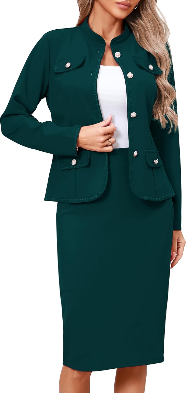 Women 2 Piece Business Suit Elegant Blazer Jacket and Skirt Sets Work Formal Office Clothes Suits - Image 6