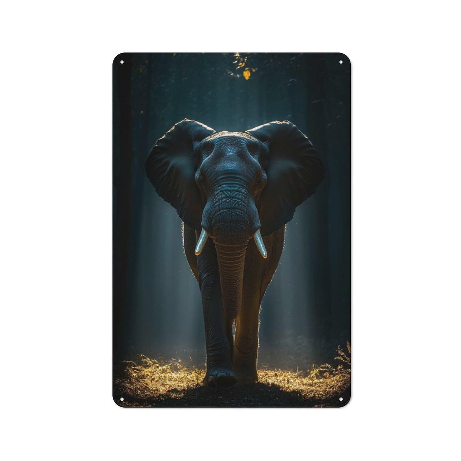Junmoney Style-20 Metal Wall Sign 30X20cm Featuring Majestic Elephant In Forest Light For Hallway Wall, For Vintage Wall Decor Fans, For Cafés, Pubs And Restaurants