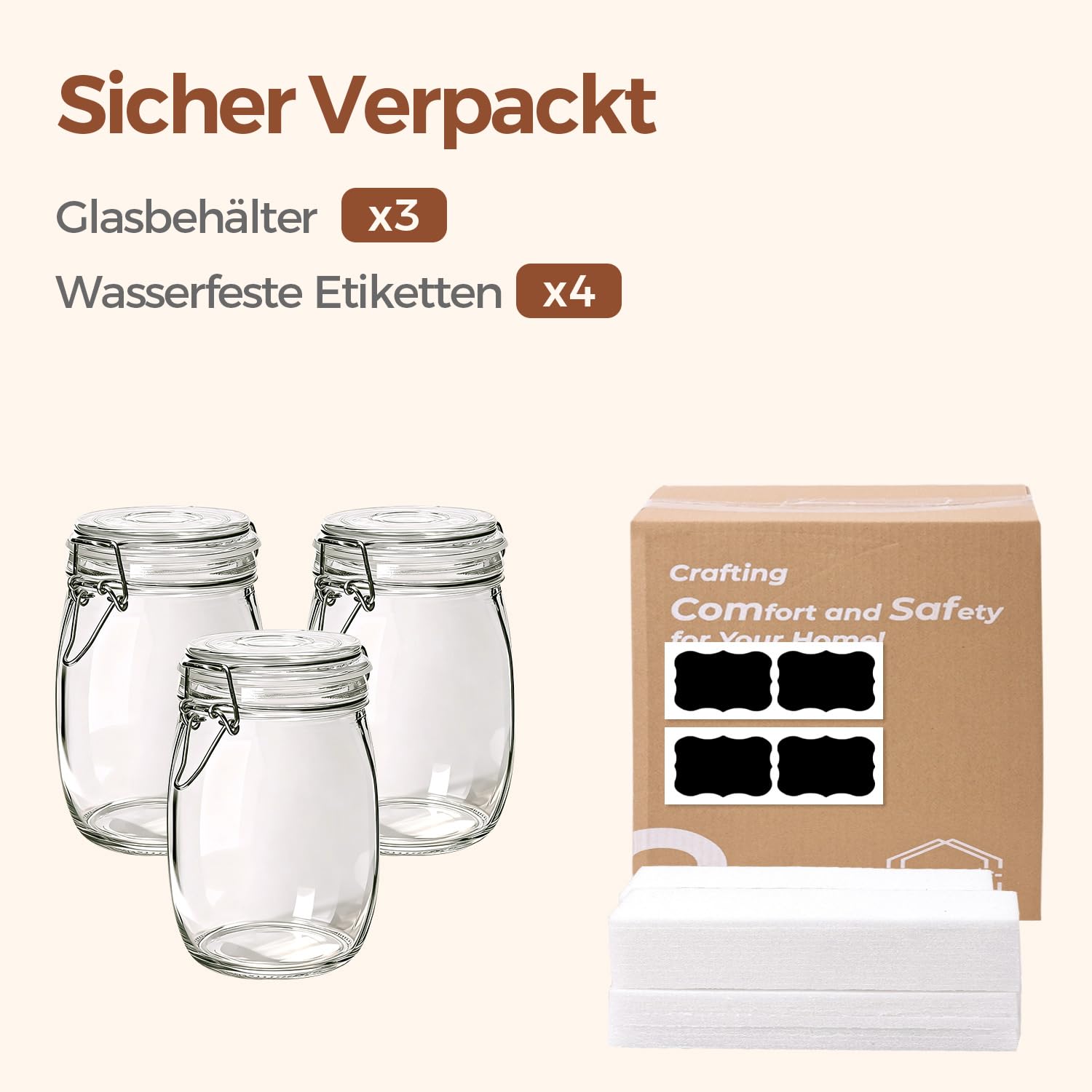 MuciHom - Barattoli ermetici per alimenti, in vetro borosilicato senza BPA, con coperchio in bambù, contenitore cilindrico per cereali con guarnizione Medium 34oz Round - 3 Sets