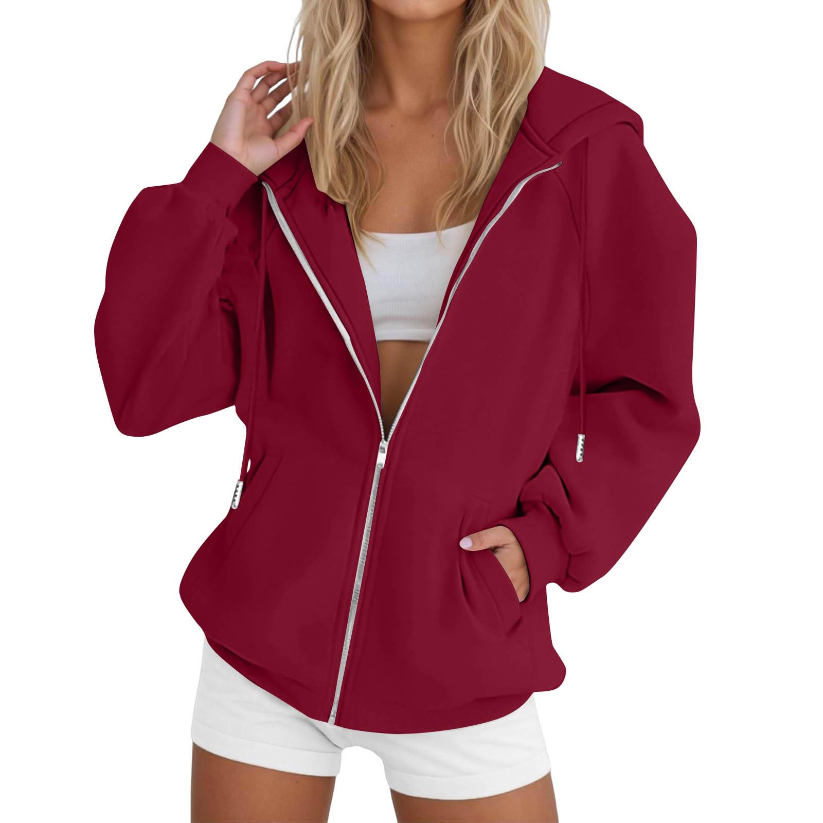 Sweatjacke Damen mit Kapuze Zipper Hoodie Oversize Jacke damen Übergangsjacke Leicht Pullover Y2K Outwear Kapuzenjacke College Sport Sweatshirt Jacke Trainingsjacke Kapuzenpullover für Frauen S-3XL