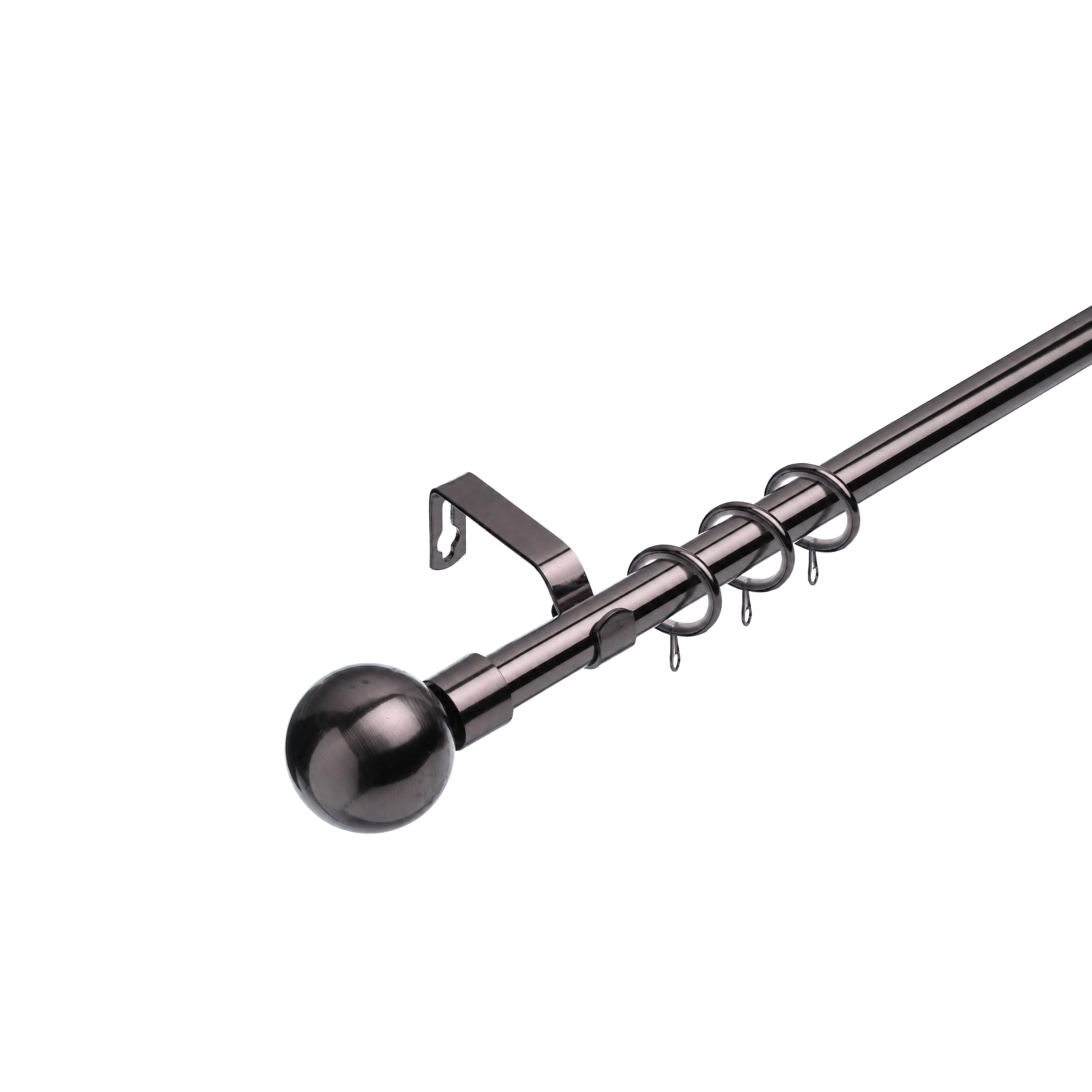 Lister Cartwright 19 mm Curtain Pole for Windows, Extendable 120–320 cm, Black Nickel Metal Rod with Ball Finials, Adjustable Drapery Pole Living Room,Bedroom Non Slip