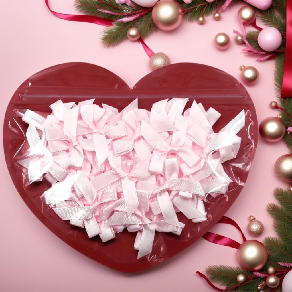 60pcs 1.7" Mini Pink Ribbon Bows Decor – Small DIY Satin Bows for Crafts, Little Bows for Gift Wrapping, Tiny Bow Stickers for Note Card Bow Baby Shower Cake and Candle Decorations - Image 8