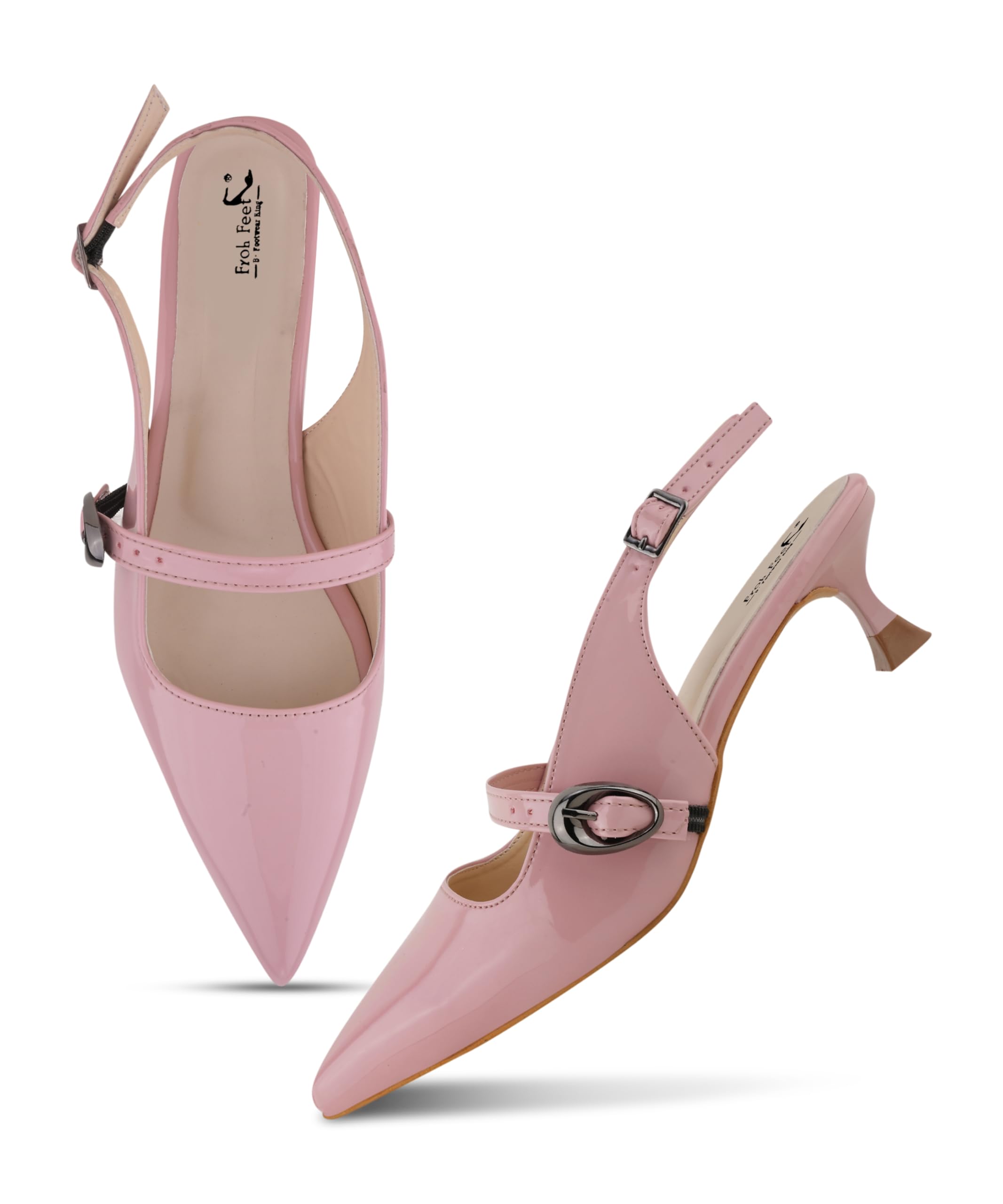 Froh Feet Women Pointed Toe Slingback Kitten Heels Buckle Dress Pumps-picture-48