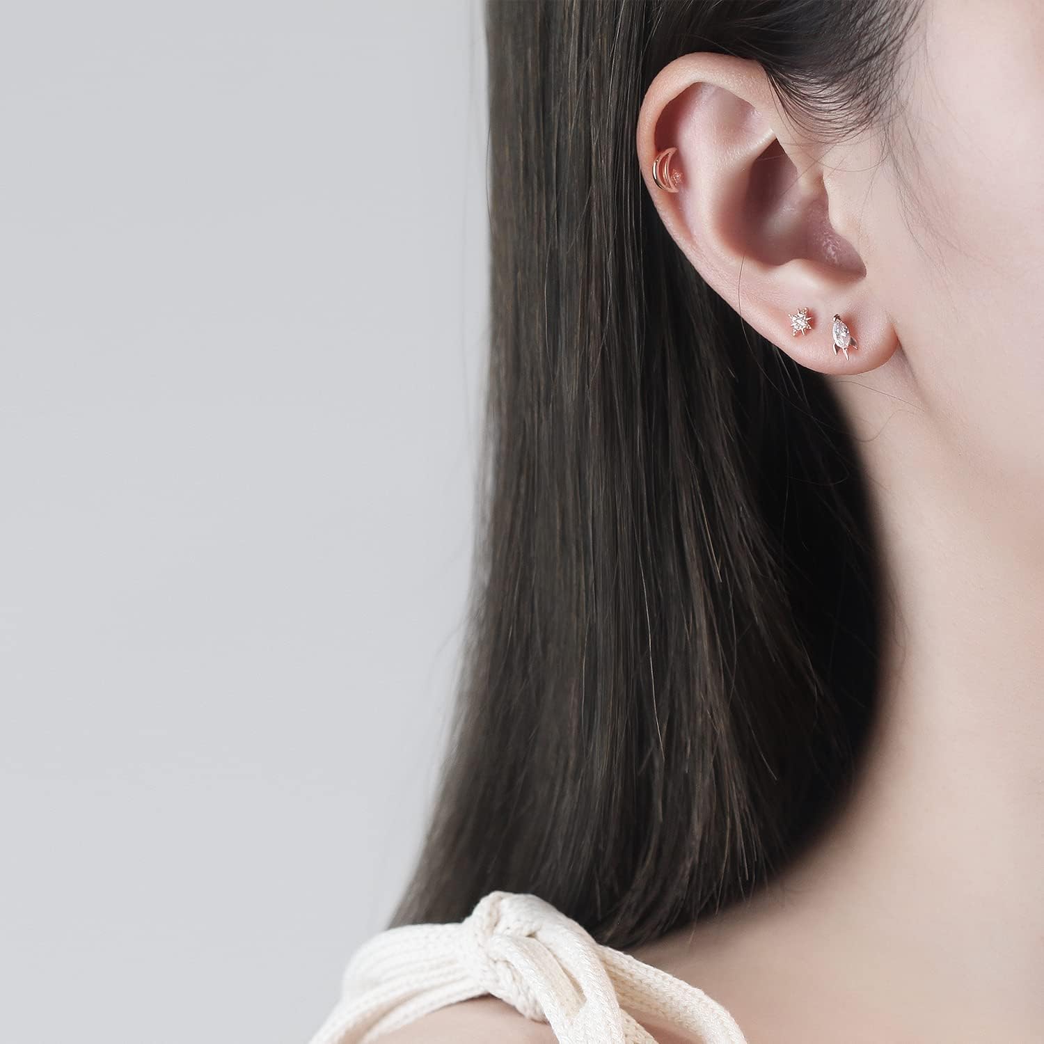 Moon Star Rocket Earring Set Sterling Silver Dainty Stud Earrings Minimalist Gold Earrings Perfect for Multiple Piercings