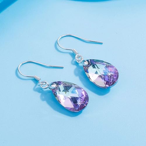 Miniatura 8 de Aretes colgantes de cristal austriaco en forma de lágrima para mujer, gancho de plata de ley 925, joyería hipoalergénica
