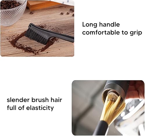 Miniatura 5 de Paquete de 2 cepillos de limpieza para máquina de café, cepillo para molinillo de espresso de doble propósito, negro, polipropileno, cerdas de PET