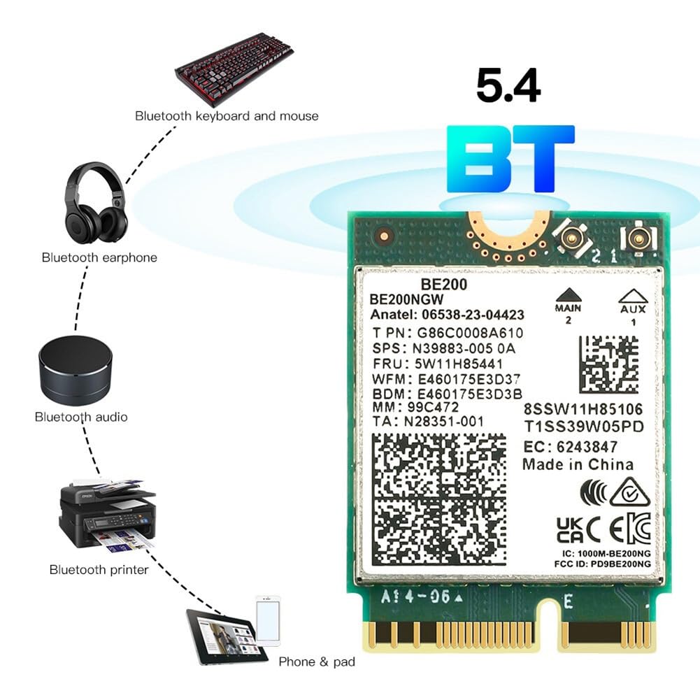WIFI 7 BE200 BE200NGW Carte WiFi+Antenne Pièces de rechange BT 5.4 802.11AX Tri-Band M.2 NGFF Adaptateur réseau sans fil pour Win10/11